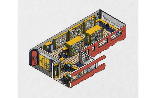 Flat Eye Concept art: Gas Station Interior. By Owen Pomery